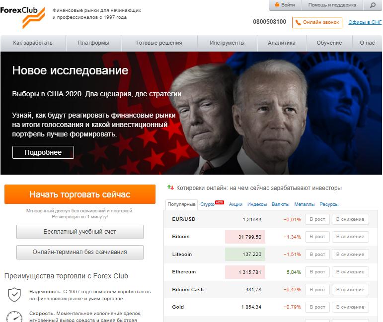 Сайт брокера ForexClub самый выгодный трейдинг в России