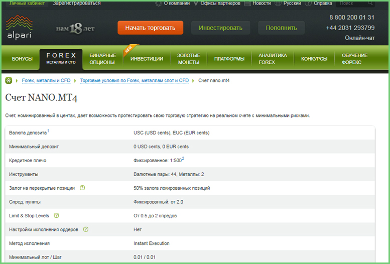 типы счетов спецификация счетов Альпари