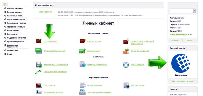 личный кабинет, пополняем с вебмани нюансы в пополнении счета, стандарты форекс