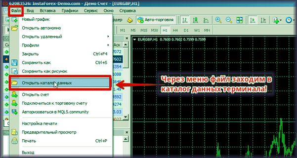 каталог терминала настраиваем шаблон со стратегией