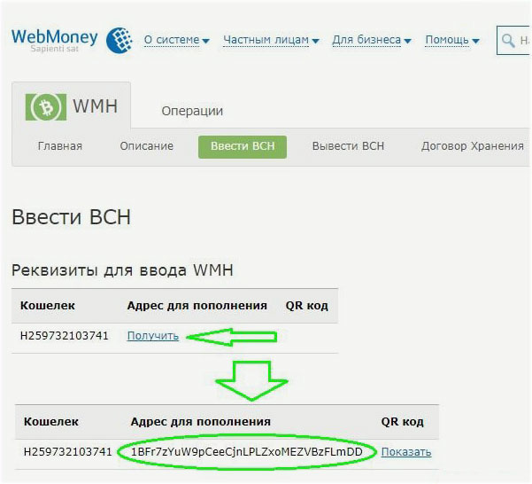 операции BCH ваш адрес кошелька