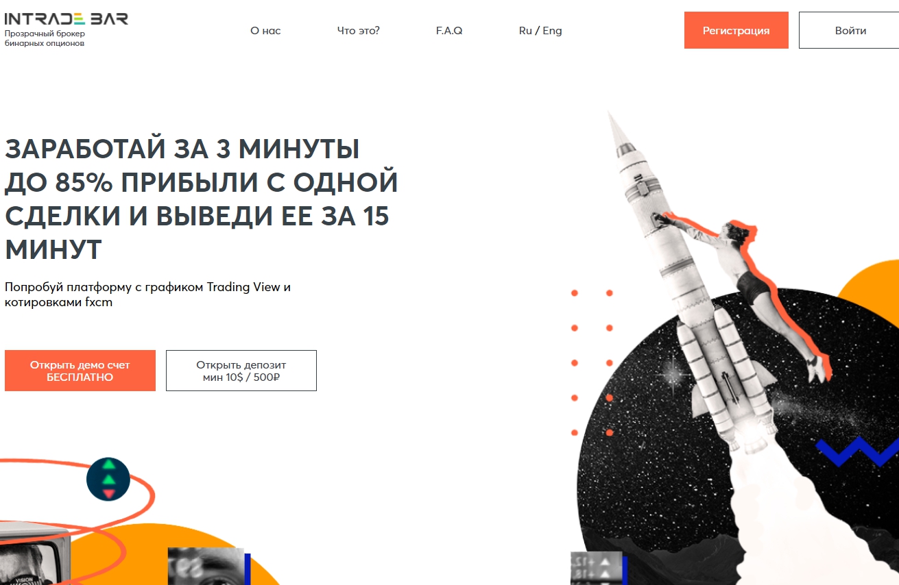 INTRADE.BAR Платформа для торговли опционами с минимальным вложением.