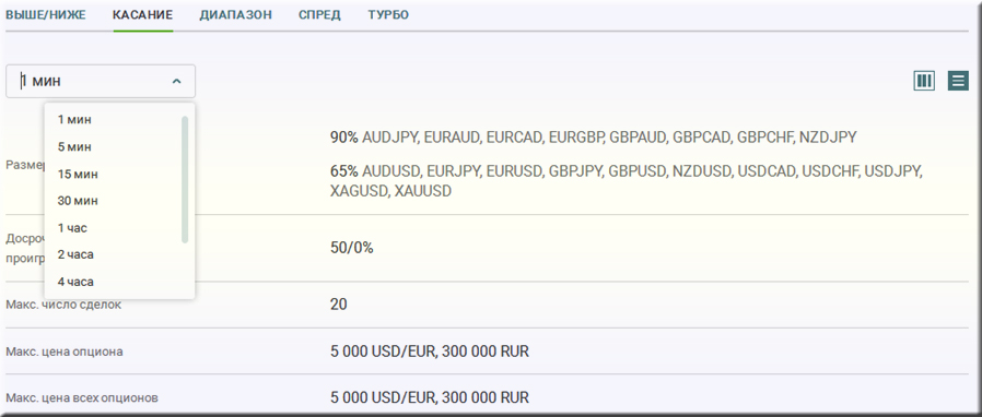 срок Экспирация и типы опционов.